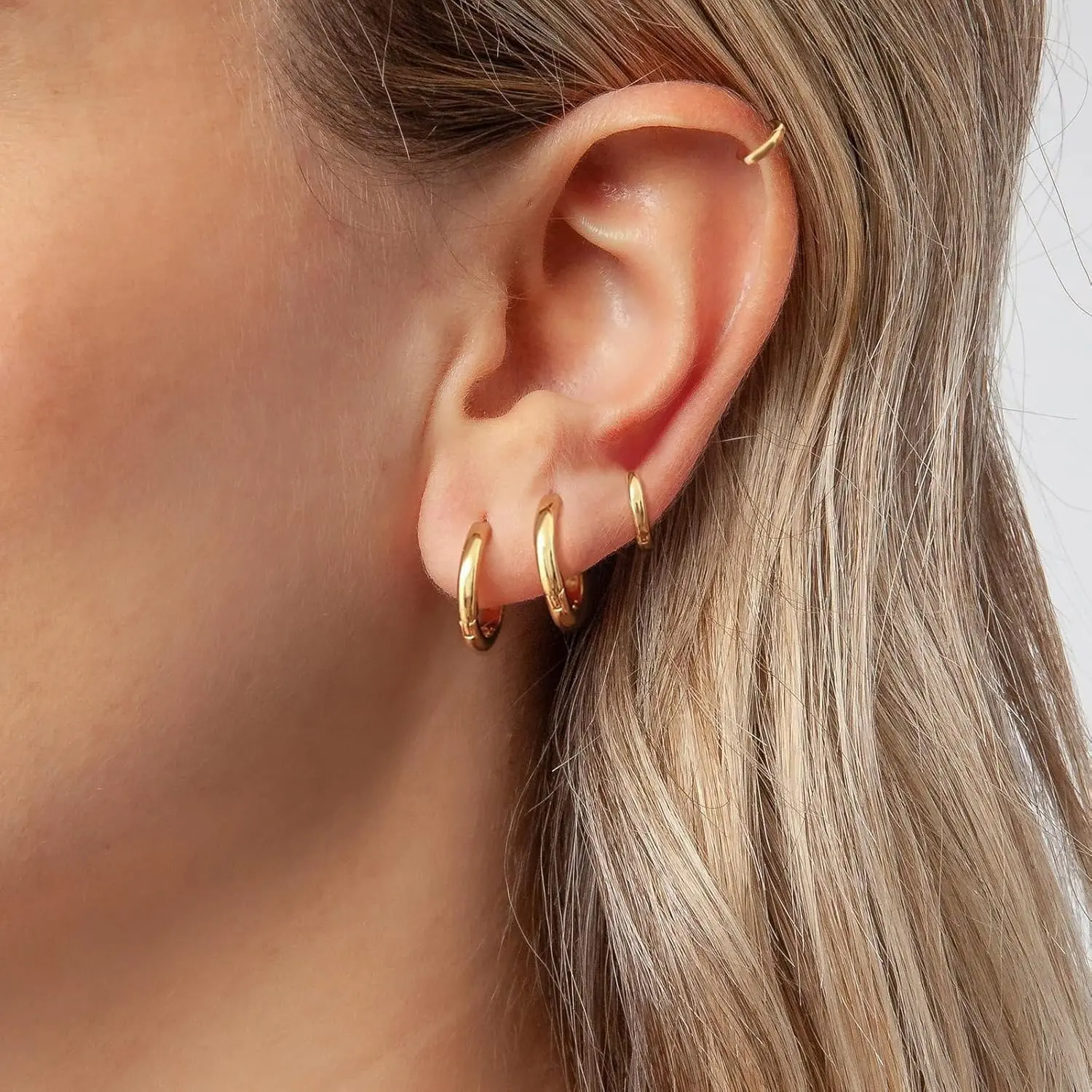 MIDEEO 8 Pcs Huggie Hoop Earrings 6mm/8mm/10mm/12mm 14K Gold Plated Hypoallergenic for Women Lightweight Perfect Gift