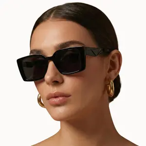 DAX EYEWEAR Nova Sunglasses in Black Rectangle TR90 Frames TAC Polarized Lenses Hair Friendly Design UV400 Protection 143mm Width 43mm Height Trendy Casual Windproof Polarized