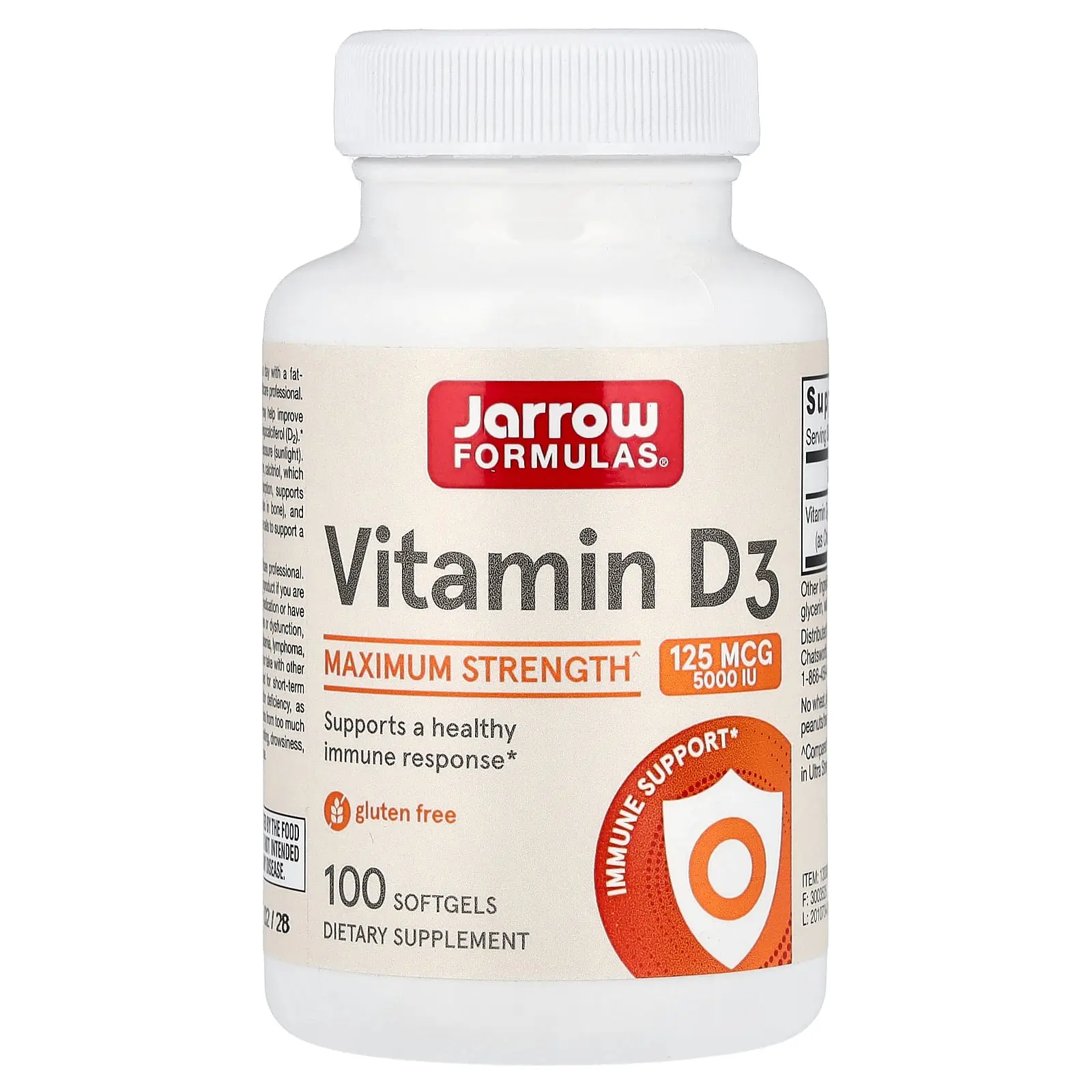 Jarrow Formulas Vitamin D3, 125 mcg (5,000 IU), 100 Softgels