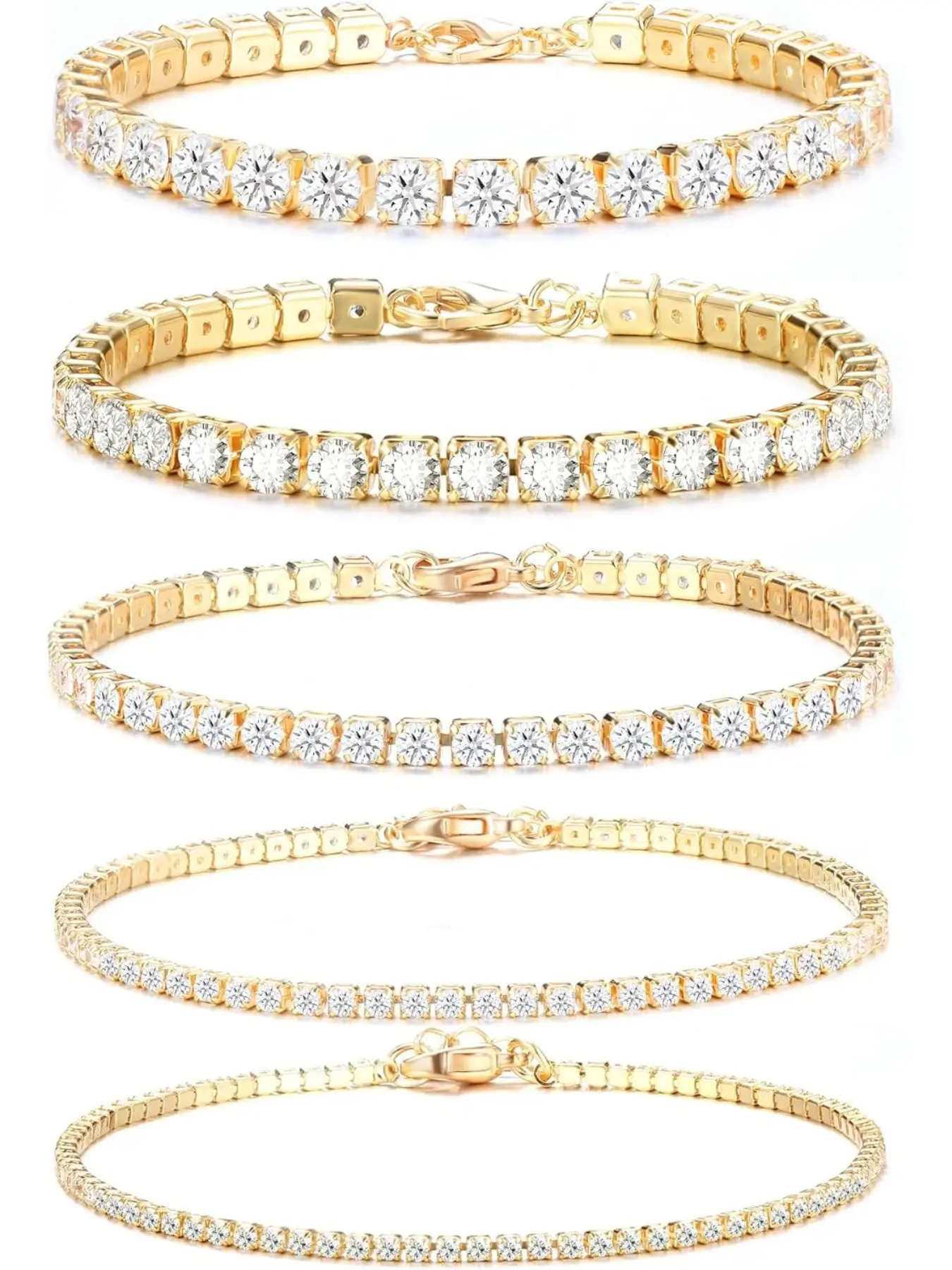 3-5 Pieces Tennis Bracelet Women's Gold Silver Diamond Bracelet Women's Bracelet Cubic Zirconia Glitter Bracelet Women's Bracelet Women's Rhinestone Jewelry Bracelet for Women Girls Mother Wife Gift Bracelet Set