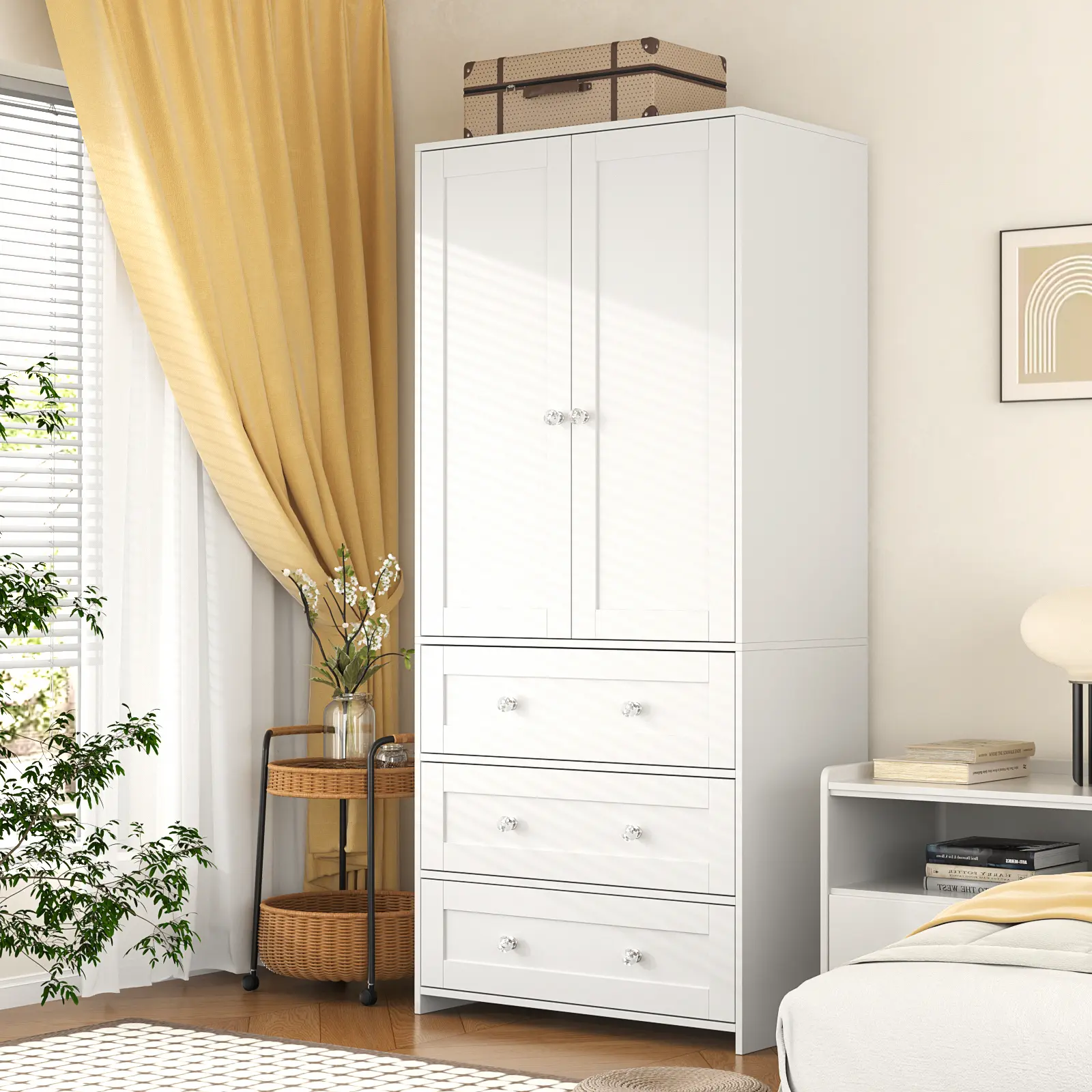 【Assembly Video Available】VOWNER Freestanding Wardrobe, 71" High Bedroom Wardrobe with 2 Doors and 3 Drawers, With Hanging Rod, Bedroom, Living Room tiktokshopbacktoschool
