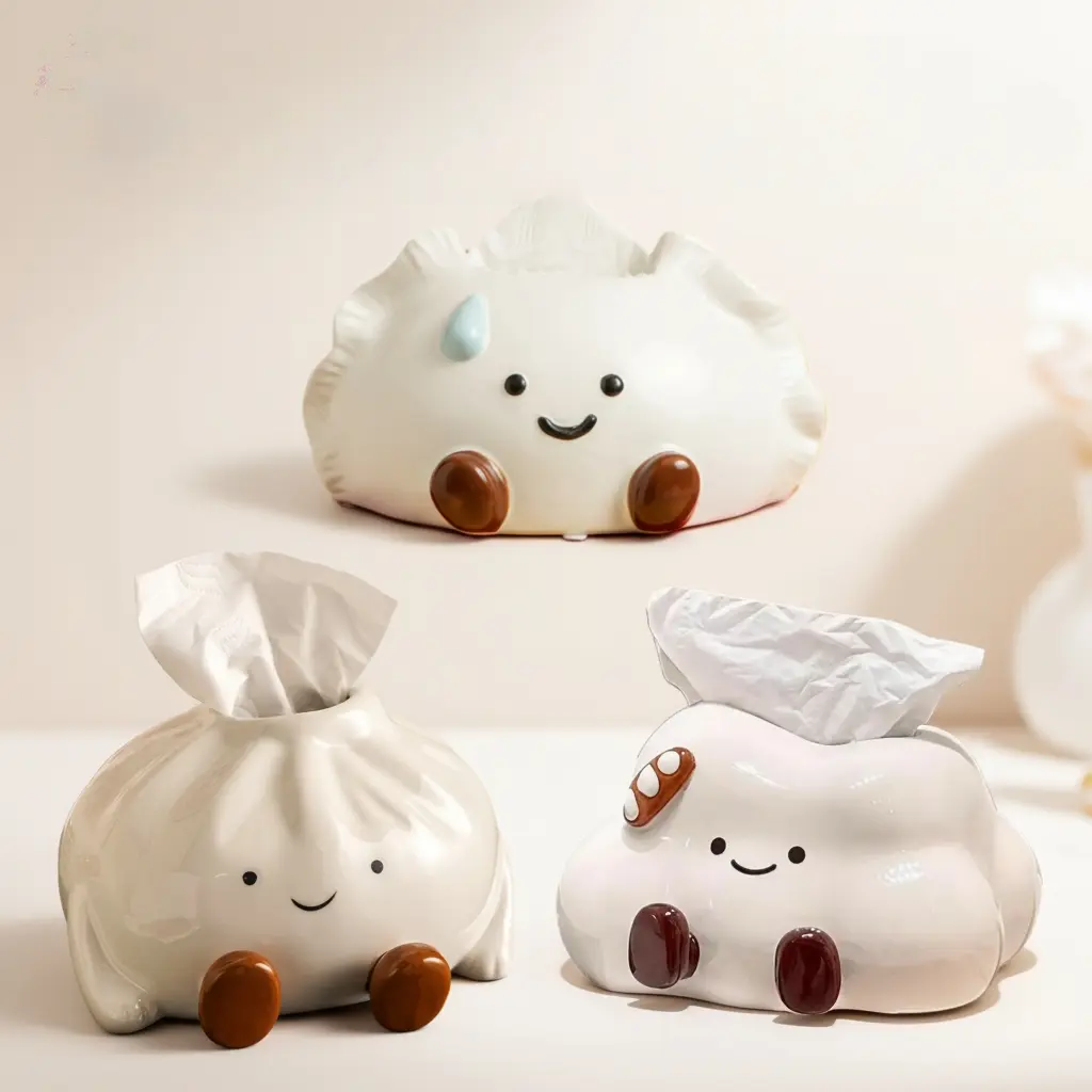 Cloud-Shaped Ceramic Napkin Holder, Creative Cute Dumpling Face Paper Towel Box, High-End Living Room Bedroom Bathroom Desktop Decor, Bathroom Decor Supplies, Bathroom Accessory, Bathroom Decorations, Bathroom Gadgets