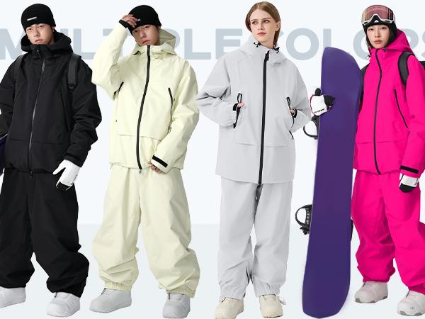 YEEFINE Women's Ski Suit Set Baggy Waterproof Snow Suits Insulated Mens Ski Jacket and Pant Set Large Fit for Snowboarding