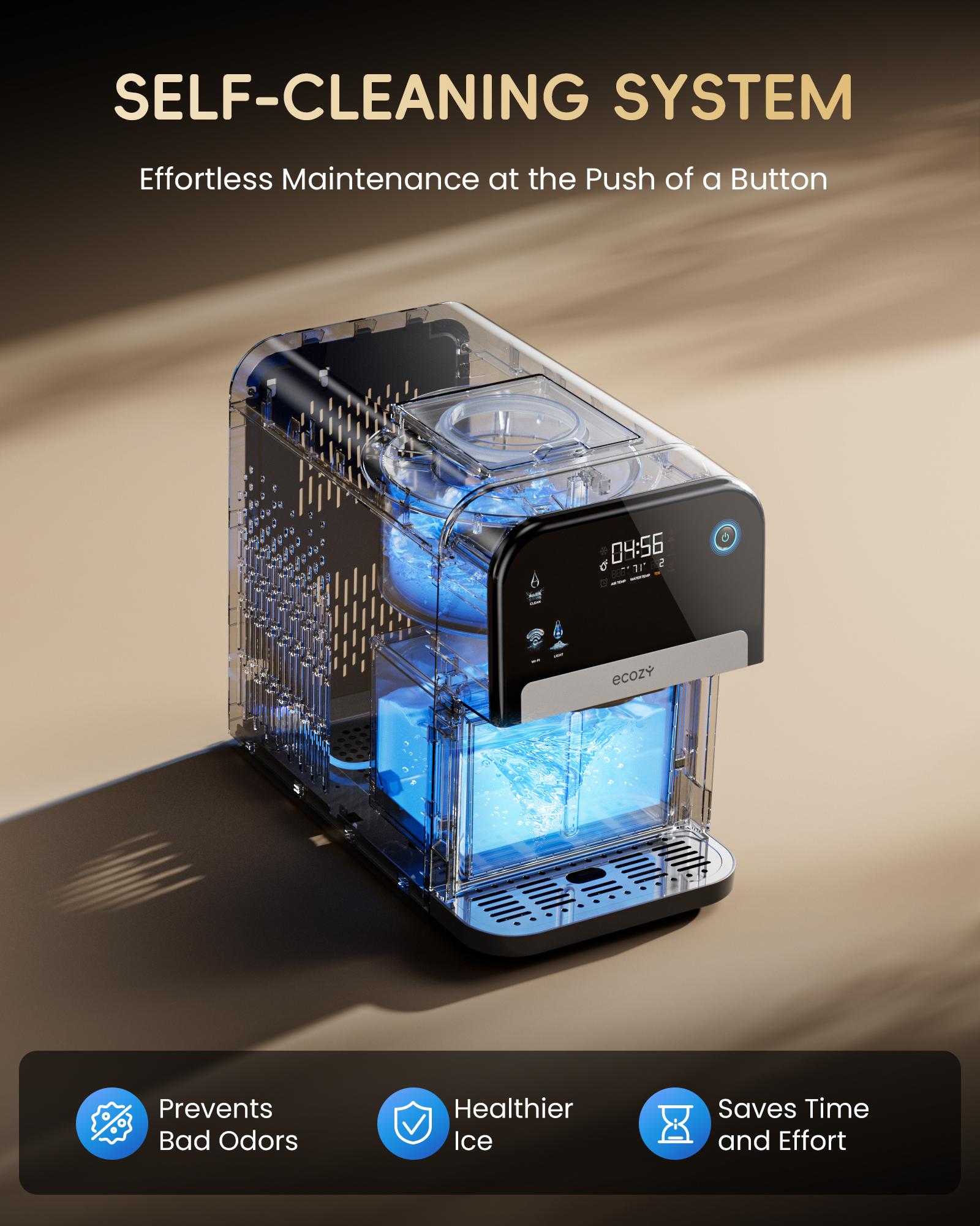 ecozy Nugget Ice Maker Dispenser, Real Sonic Ice, Smart 2-in-1 Pebble Ice Machine Countertop & Water Dispenser with App Control, Easy Self-Cleaning, Ultra-quiet, Auto Lighting, TDS Monitor, Measured Dispensing, 33Lbs/Day,  Christmas Gift, Holiday Gift