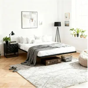 Floating Bed Frame, Metal Platform Bed Frame with LED Lights, Charging Station with 2 Outlets & USB Ports, No Box Spring Needed, Anti-Sliding, Noise Free, Easy Assembly, Black