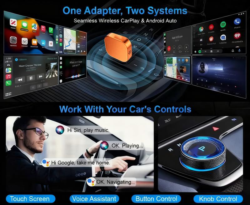 【Yurnlv】X New 2026 CarPlay wireless CarPlay adapter for iPhone/Android, Orange, fast connection,  hands-free calls, wireless adapter, electronic charger, CarPlay adapter