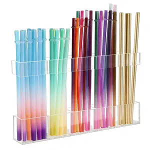 JOIORBOO 9.5” Large Acrylic Straw Holder for Cabinet Door Reusable Tumbler Straw Organizer Storage Small Kitchen Accessories Container Ultra Sticky Cupboard Door Mounted Split Design Adjustable Height