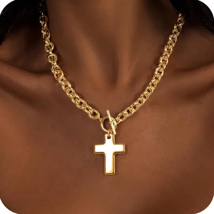 Golden OT buckle cross necklace