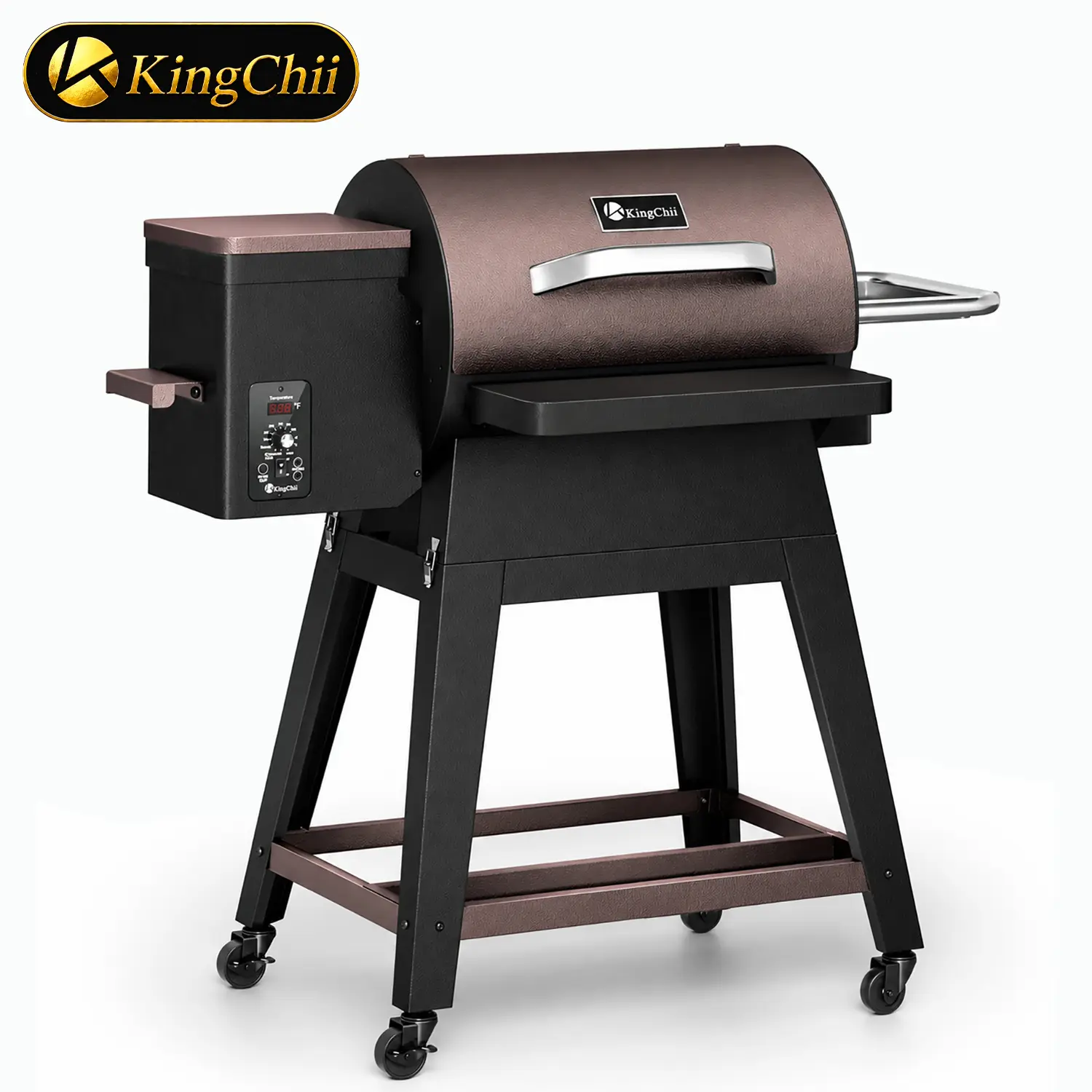 KINGCHII Portable Wood Pellet Grill & Smoker with Detachable Body & Legs, PID Temp Control, Compact BBQ for Camping, Tailgating & Patio, Brown