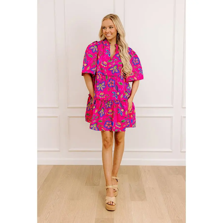 Charmed Feeling Floral Mini Dress in Hot Pink