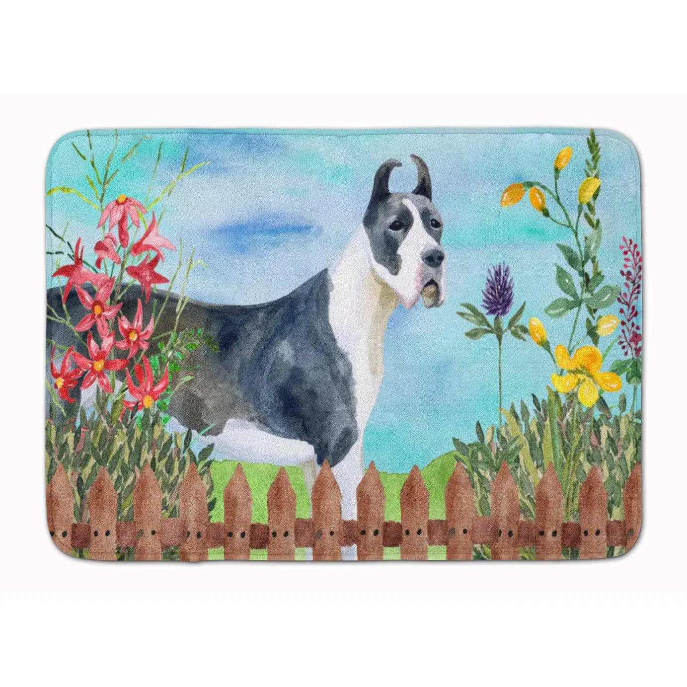 Harlequin Great Dane Spring Theme Soft Rectangle Memory Foam Mat, Machine Washable, Dry on Low-Temperature, Bath-Kitchen Rug, Model CK1205RUG, Plush
