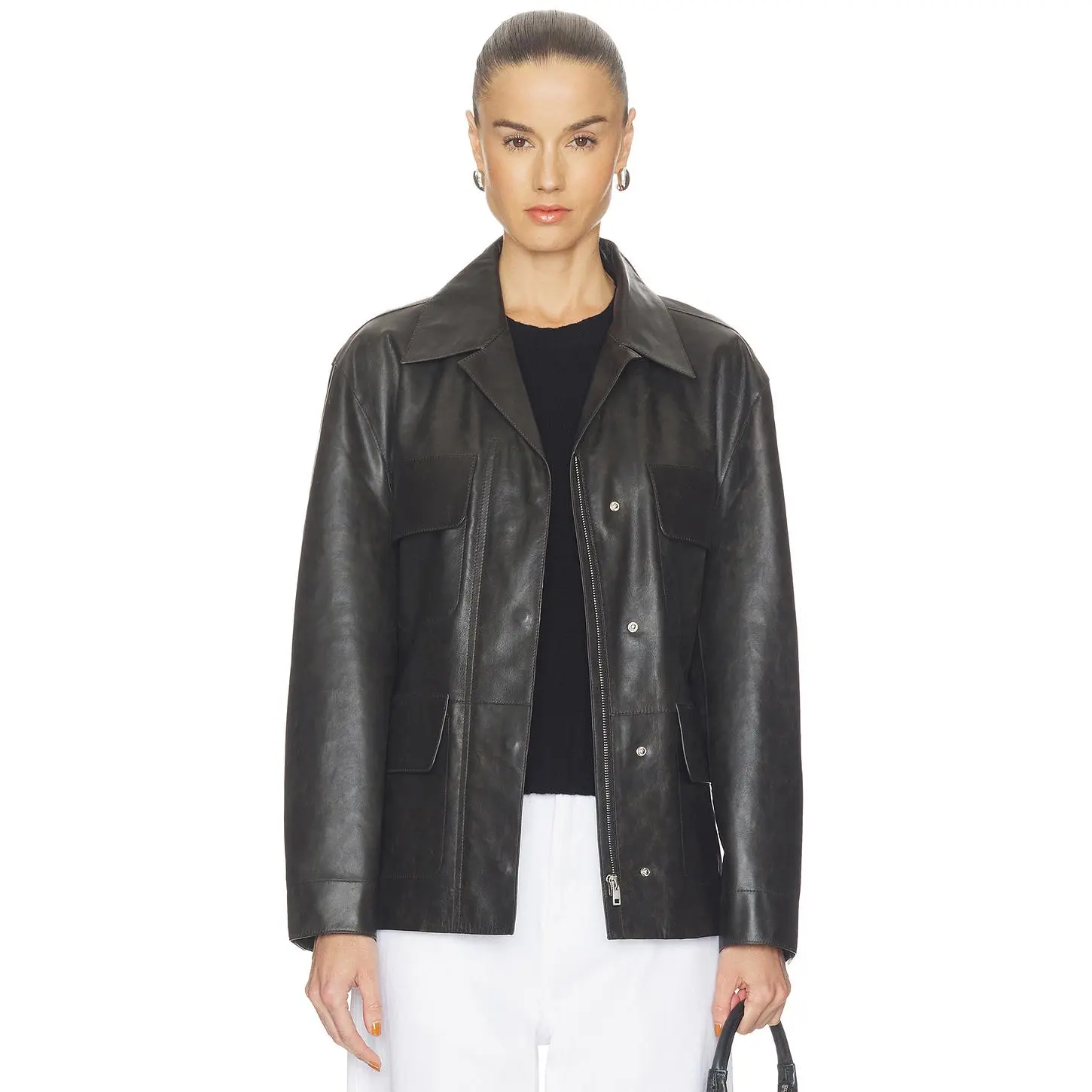 GRLFRND Dara Leather Jacket in Dark Brown
