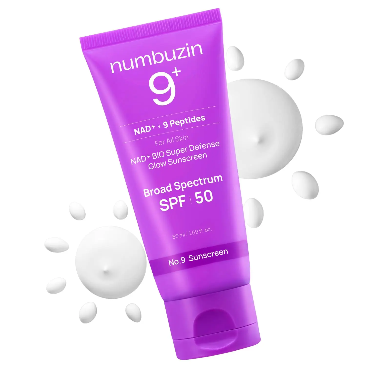 [Numbuzin] No.9 NAD+ BIO Super Defense Glow Sunscreen Broad Spectrum SPF 50, NAD + 9 Peptides, Korean firming Sunscreen