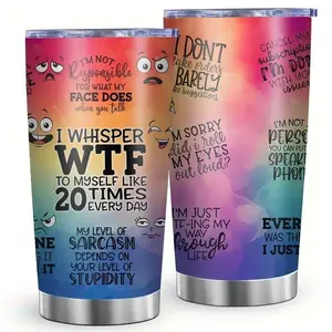 Funny Sarcastic Office 20oz Tumbler I Whisper WTF Quote Rainbow Travel Mug Unique Coworker Gift Not Responsible For My Face Coffee Cup for Boss Birthday