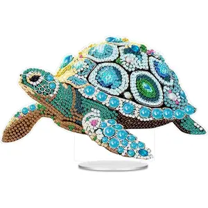 5D Diamond Painting Tabletop Ornament Kit, Sparkling Sea Turtle with Vibrant Gem Design, DIY Acrylic Craft for Ocean Lovers & Coastal Home Table Decor