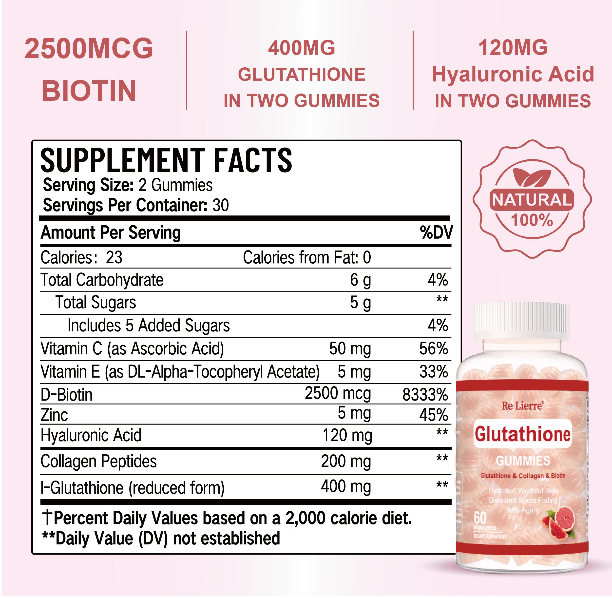 【clearance price】  Re Lierre Collagen Peptide Gummies for Women & Men Sugar-Free 1500mg Protein Types I II III V X 5000mcg Biotin Methylated B12 Vitamins A C D E B8 for Skin Hair Nails Bone 60 Gummies Strawberry flavor and grapefruit flavor