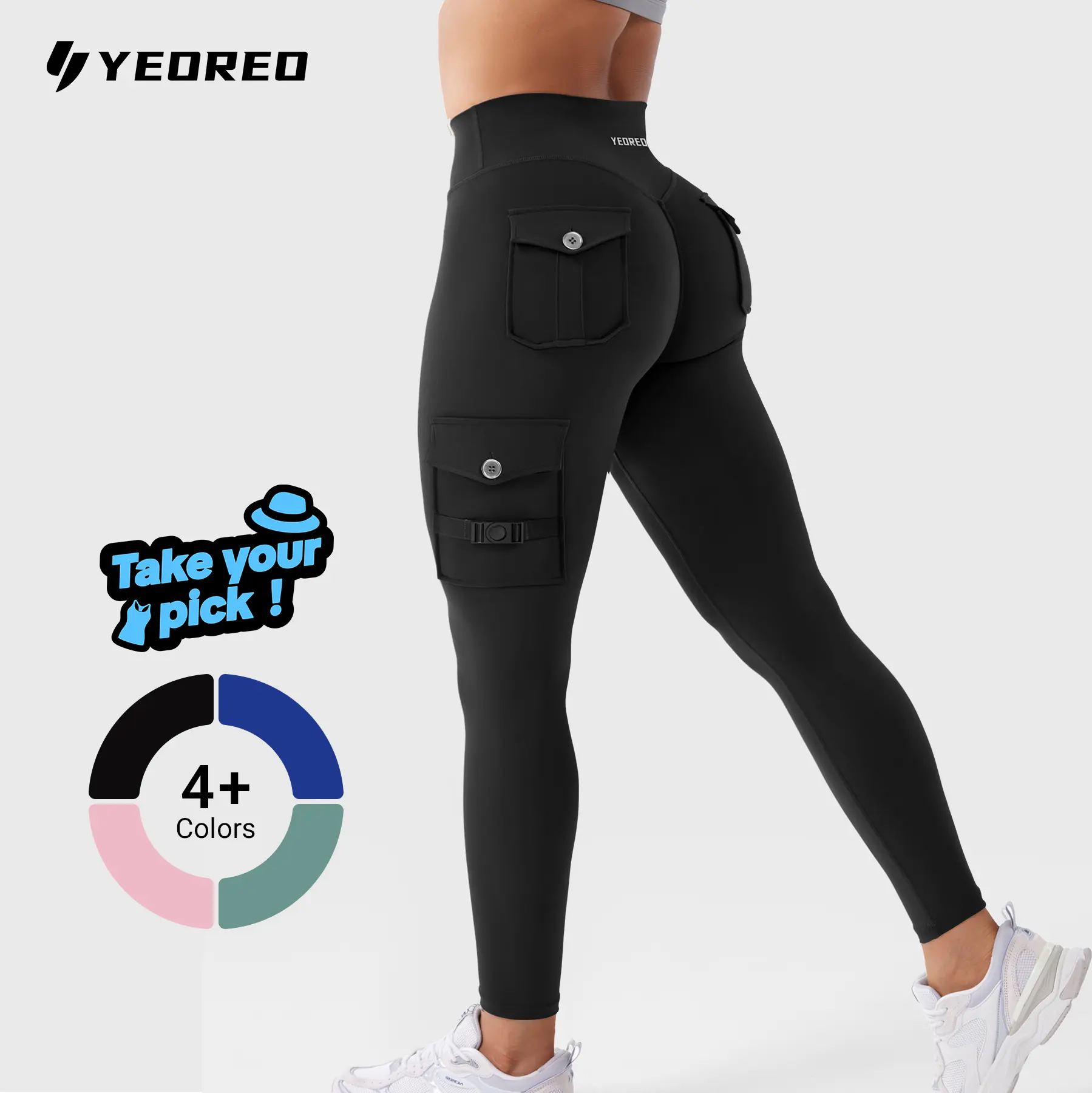 YEOREO CoreFlex High Waisted Cargo Leggings for Women - Hidden Scrunch Butt Lifting, Pockets, All Seasons Activewear for Fitness, Female Gym Clothes, Clothes Products
