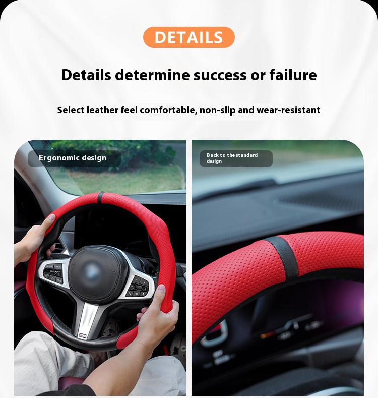 Napa Nappa Leather 15Inch 5D Premium Steering Wheel Cover Ultra-Thin Breathable Anti-Slip Sweat-Resistant Easy Install Universal Fit Enhance Driving Safety Comfort Must-Have Car Essential White