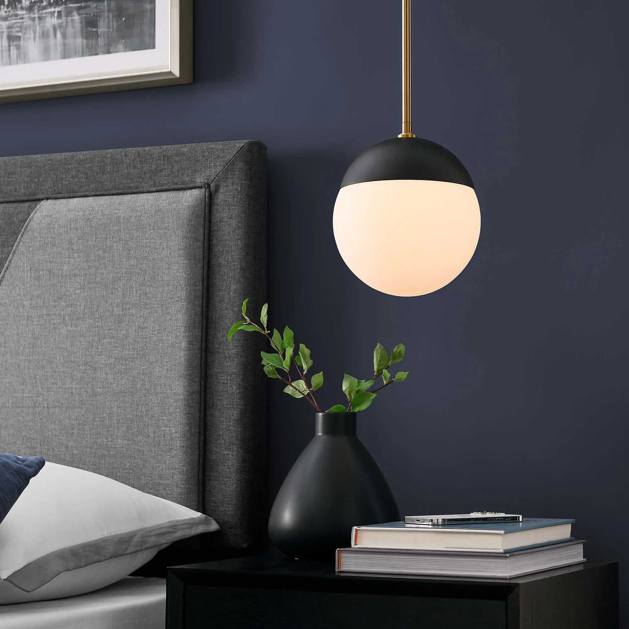 Modway Stellar 1-Light Pendant Light in Opal Satin Brass