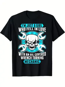 This Is a Stylish T-Shirt Featuring a Mechanic Theme, Perfect for Casual Outings, Parties, Or Sports. It Has a Glossy End And Showcases a Skull And Wrench Design, Suitable for Both Men And Women