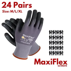 MaxiFlex PIP 34-874 Maxi Flex Ultimate 24 Pairs Foam Nitrile Palm Coated Gloves Gray for Home Cleaning with Micro Foam Coatings and Knit Wrist