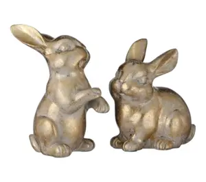 RC Home Decor-4.5" Gold Bunny Figurines -Vintage Style-Set 2