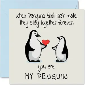 Romantic Valentines Day Card - You Are My Penguin - Cute Greeting Card for Wife/Husband, Boyfriend/Girlfriend, Partner, or Fiance - For Anniversary, Wedding or Birthday - 5.7" x 5.7" w/Envelope