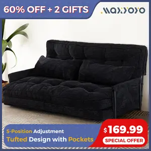 MAXYOYO Adjustable Floor Sofa Bed with 2 Pillows, Multi-Functional Bean Bag Sleeper Bed with Armrest for Reading Gaming, Full Size