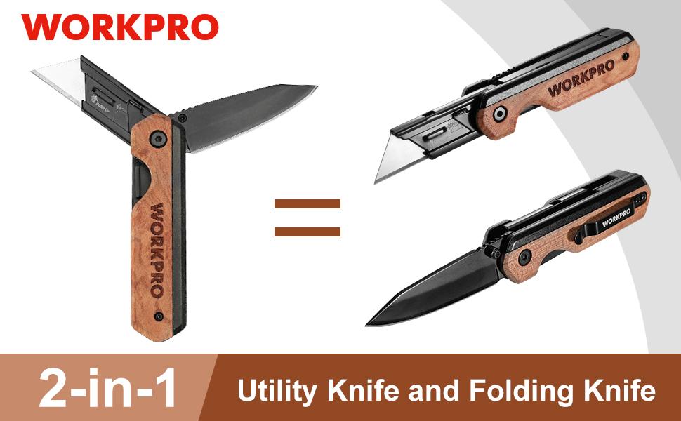 #fathersdaygift WORKPRO 2-in-1 Folding Knife/Utility Knife - Gifts for Dad, Quick-Change Box Cutter with Belt Clip and Liner Lock, Extra 10 SK5 Blades Included