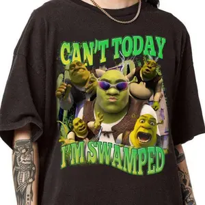 Graphic tee Can't Today I'm Swamped Shirt, Shrek Funny Trending Shirt _Trending Tee, Shrek Face Meme Shirt Classic Cotton Breathable Clothes