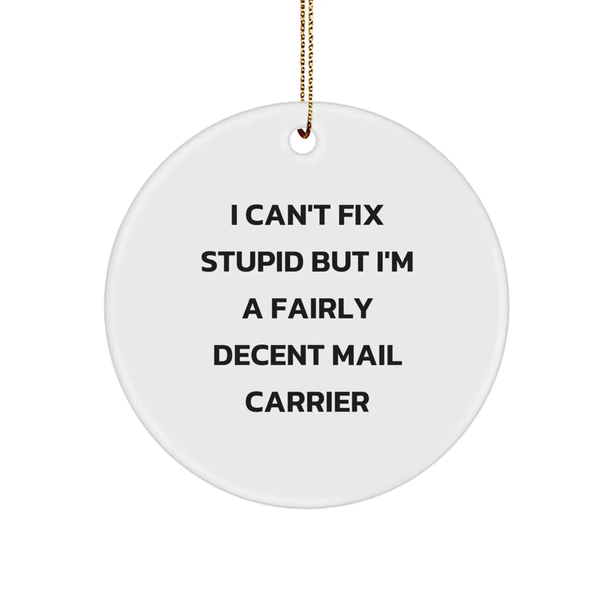Funny Mail Carrier Gifts for Friends and Family - 'I Can't Fix Stupid' Circle Ornament, White, Christmas Unique Gifts from Men to Mail Carrier