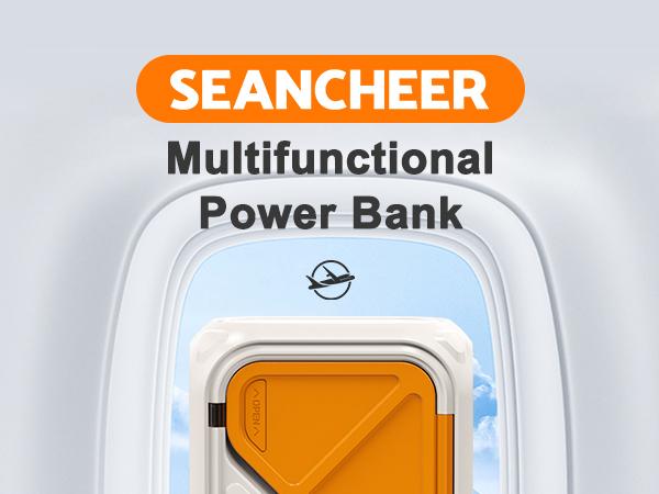 SEANCHEER P05 Portable Charger, Magnetic Power Bank, Small Wireless PowerBank, Battery Pack 10000mAh-20000mAh Travel Essentials Fast Charging With Built in Cable, Foldable Wall Plug for iPhone,Samsung,Andriod  Folding Chargeable Smartphone power bank