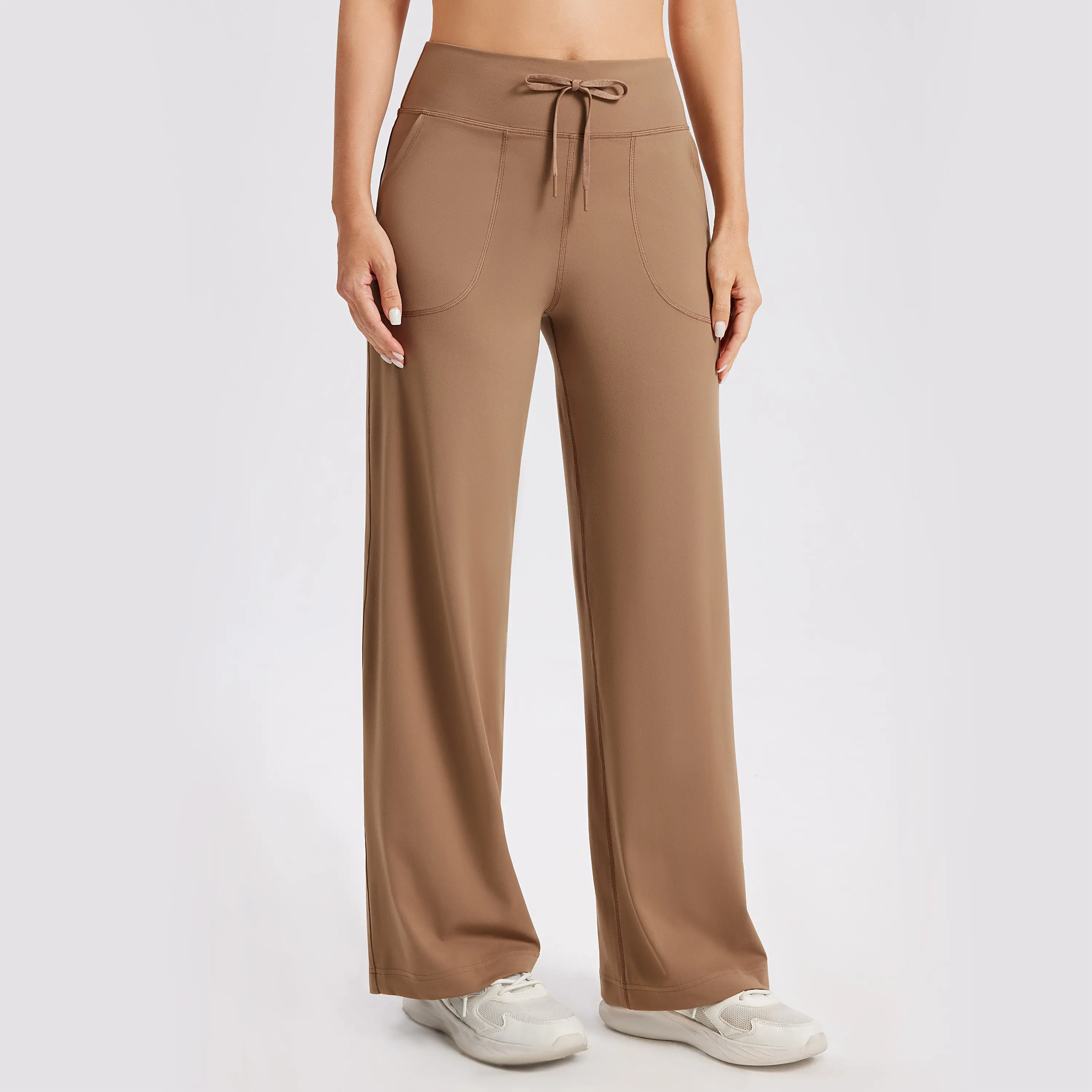 MAGCOMSEN Women's Buttery-Soft High-Waisted Wide Leg Pants, Athletic Casual Trousers with Side Pockets & Drawstring, All-Season Fitness Activewear Dance Athleisure Bottoms