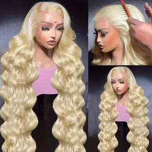 180% Density 13x6 Lace Front Wig 613 Blonde Body Wave30 Inch Natural Look Heat Resistant Adjustable Strap Pre-Plucked Hairline for Women