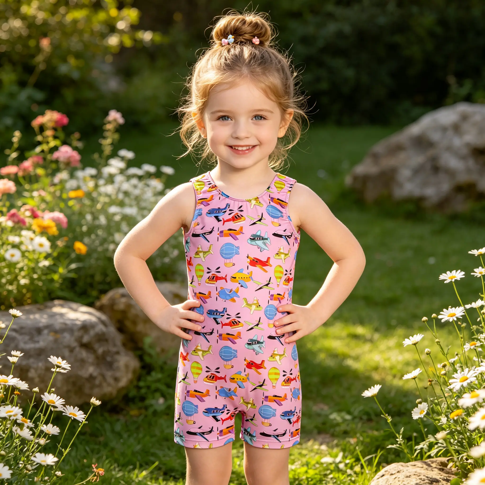Girls Sleeveless Gymnastics Printed One Piece Unitard, Toddler Leotard Shorts for Tumbling Ballet Training, Kids Quick Dry Active Playsuit