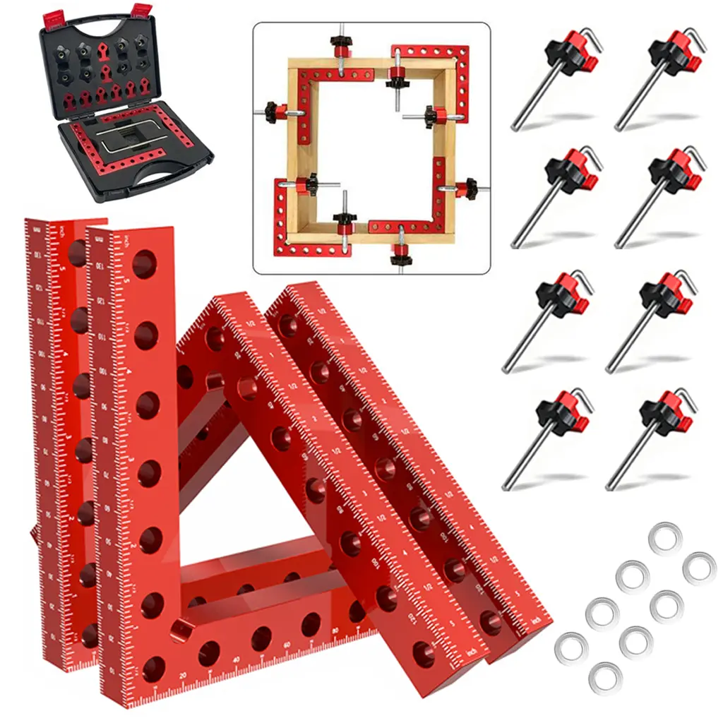 Heavy-Duty Right Angle Clamp Kit - 4 or 8-Piece Solid Aluminum 90-Degree Positioning Squares, Heavy-Duty Bar Clamps for Woodworking Cabinets, Drawers, Builders