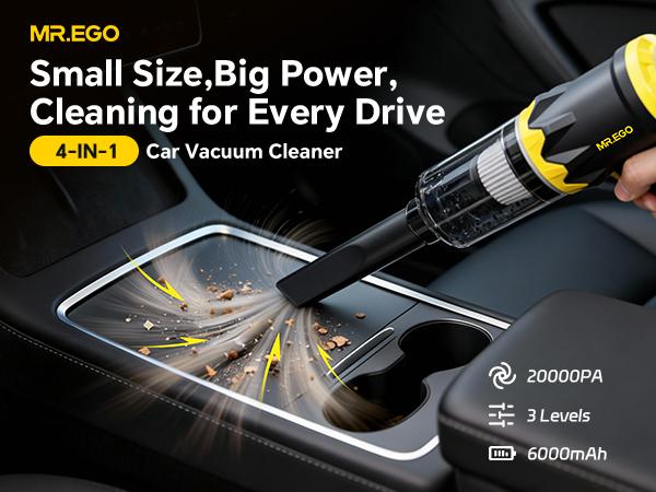 MR.EGO 20000Pa, G2 Car Vacuum Portable Cordless, 4-in-1 Mini Vacuum Cleaner with 20,000Pa Powerful Suction, Type-C Charging, 2 Suction Modes, Ultra-Light for Car, Home, Desk, Keyboards