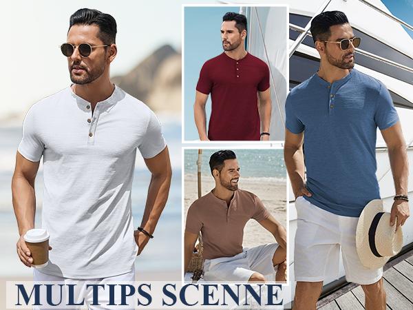 COOFANDY Mens Henley Shirts Short Sleeve Casual Button Down Shirts Lightweight Summer Basic Tee