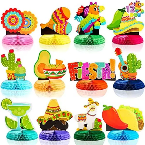 12 Cinco De Mayo Fiesta Honeycomb Table Centerpiece 8.5 for Fun Fiesta Taco Party Supplies, Luau Event Photo Props, Mexican Theme Decoration, Carnivals Festivals, Taco Tuesday Event