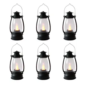 6-Piece LED Mini Lantern Decorations (7 inches) Indoor/Outdoor Vintage Hanging Candle Holder Candle Farmhouse Decorations Suitable for Weddings, Camping Parties, Halloween, and Christmas Decorations