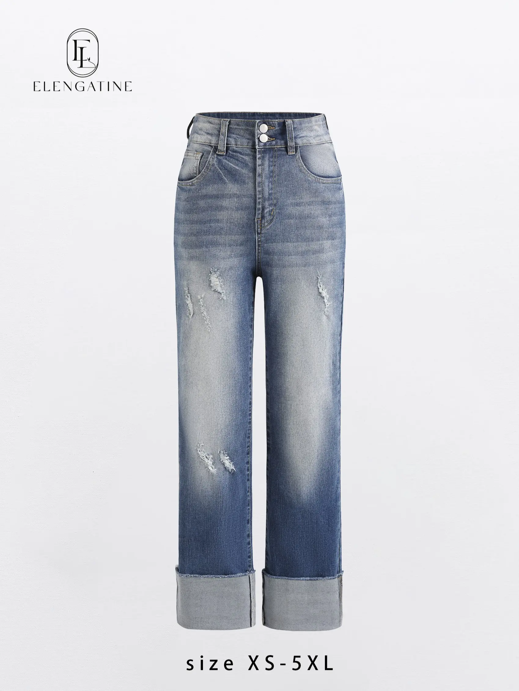 Elengatine Viral High Waisted Cuffed Jeans for Women | Straight Leg Vintage Denim Pants | Tummy Control, Butt Lifting Fit, Soft Stretch Fabric | Casual Chic & Everyday Essential | Perfect for Spring Summer Outfits, Work, Brunch