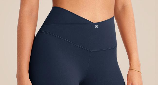 ODODOS ODCLOUD Crossover 7/8 Leggings with Back Pocket for Women, 25" / 28“ Buttery Soft V Cross Wasit Lounge Yoga Pants