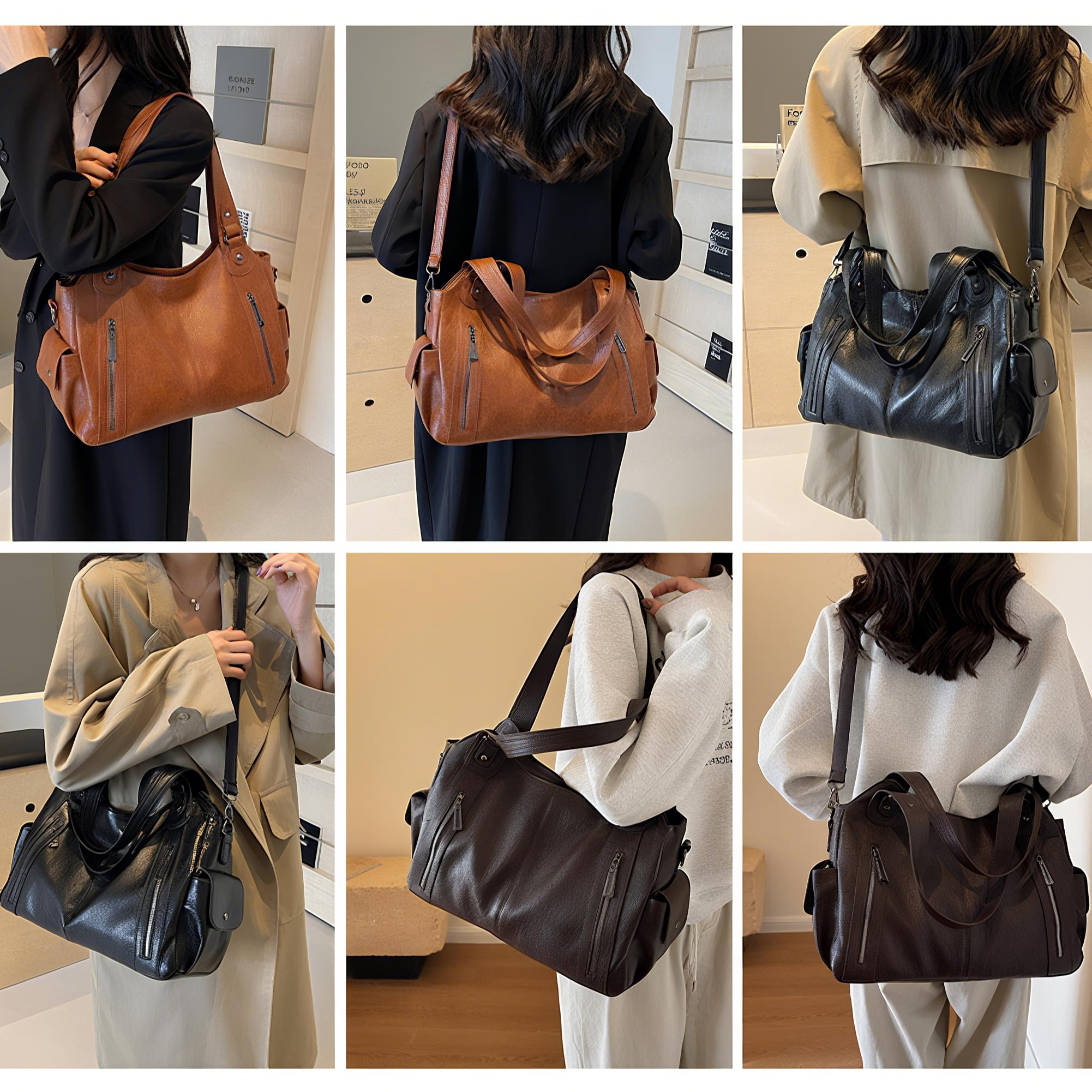 Women's Leather Tote Bag, Soft-Leather Hobo Bag,Fashionable Large-Capacity Shoulder Bag,Slouchy Crossbody Bag. Suitable for daily use and casual trendy commuting.