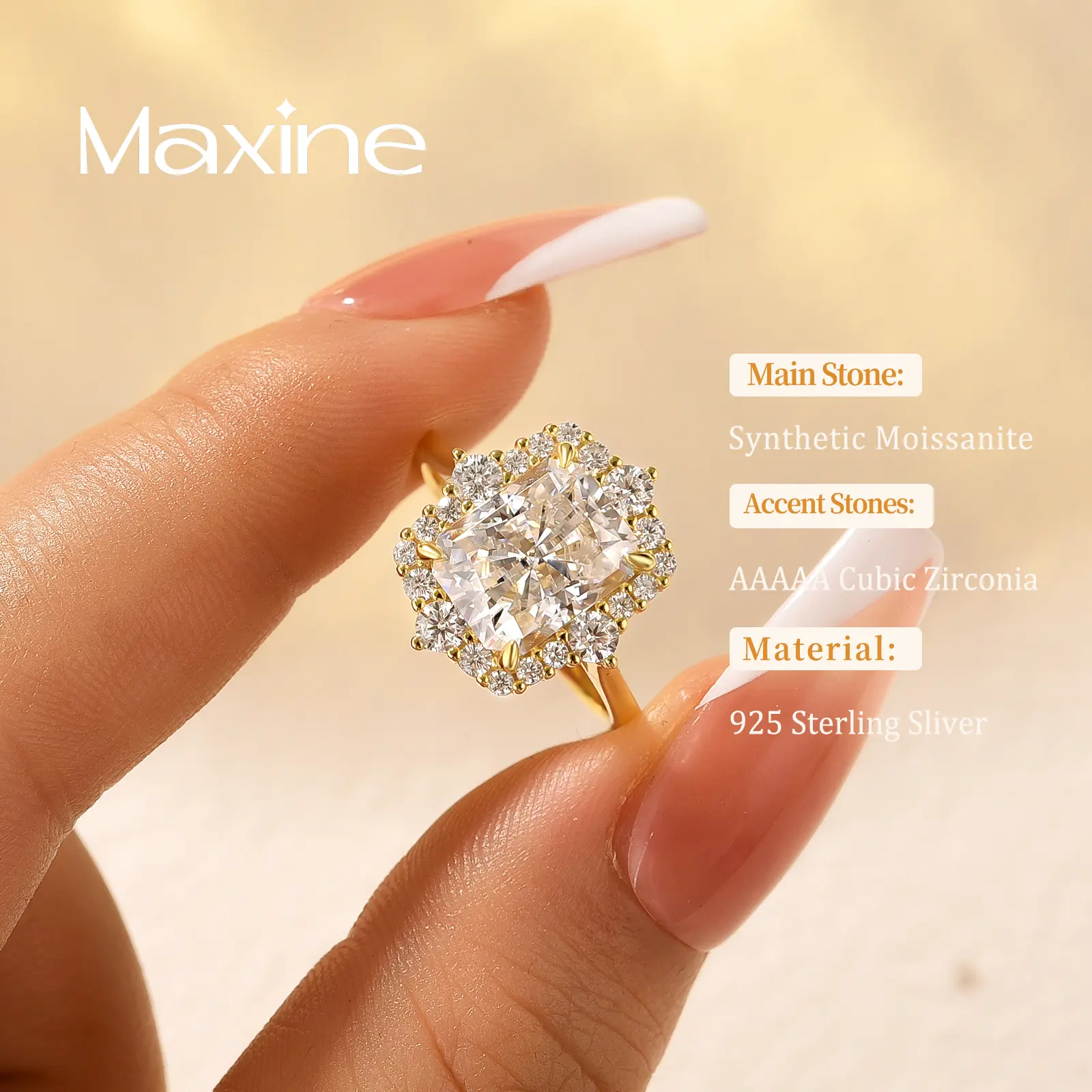 Maxine Vintage 3.0Ct Radiant Cut Halo Synthetic Moissanite Engagement Ring - Promise Ring, Anniversary Gift for Daily Wear, Proposal