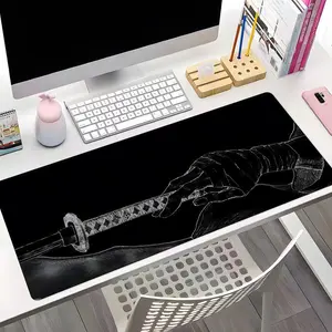 Anime Katana  Pattern Desk Mat, Large Game Desk Mat,  Aesthetic Desktop Decoration Protective Pad, Non-slip Rubber Pad for Laptop, Desktop Computer Games, Gaming Desk Accessory