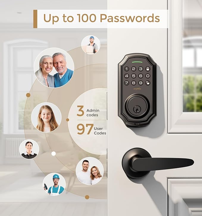 ARPHA D180 Keyless Door Lock with 50/100 Codes, Smart Lock with Anti Peeping Password, Keypad Deadbolt One Touch Locking, Auto Lock, Easy Install.Multiple styles to choose from, APP version&no APP version; With door handle&without door handle ARPHA D180 Keyless Door Lock with 50/100 Codes, Smart Lock with Anti Peeping Password, Keypad Deadbolt One Touch Locking, Auto Lock, Easy Install.Multiple styles to choose from, APP version&no APP version; With door handle&without door handle