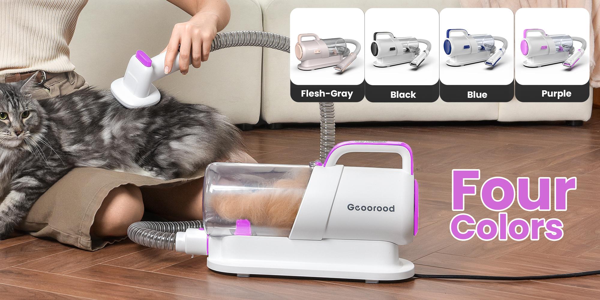 Geoorood Dog Grooming All-in-One Kit with Vacuum Brush 2.2L Large Pog Stainless Steel Blades Lightweight Design 10KPa Suction Force Portable Cleaning Set