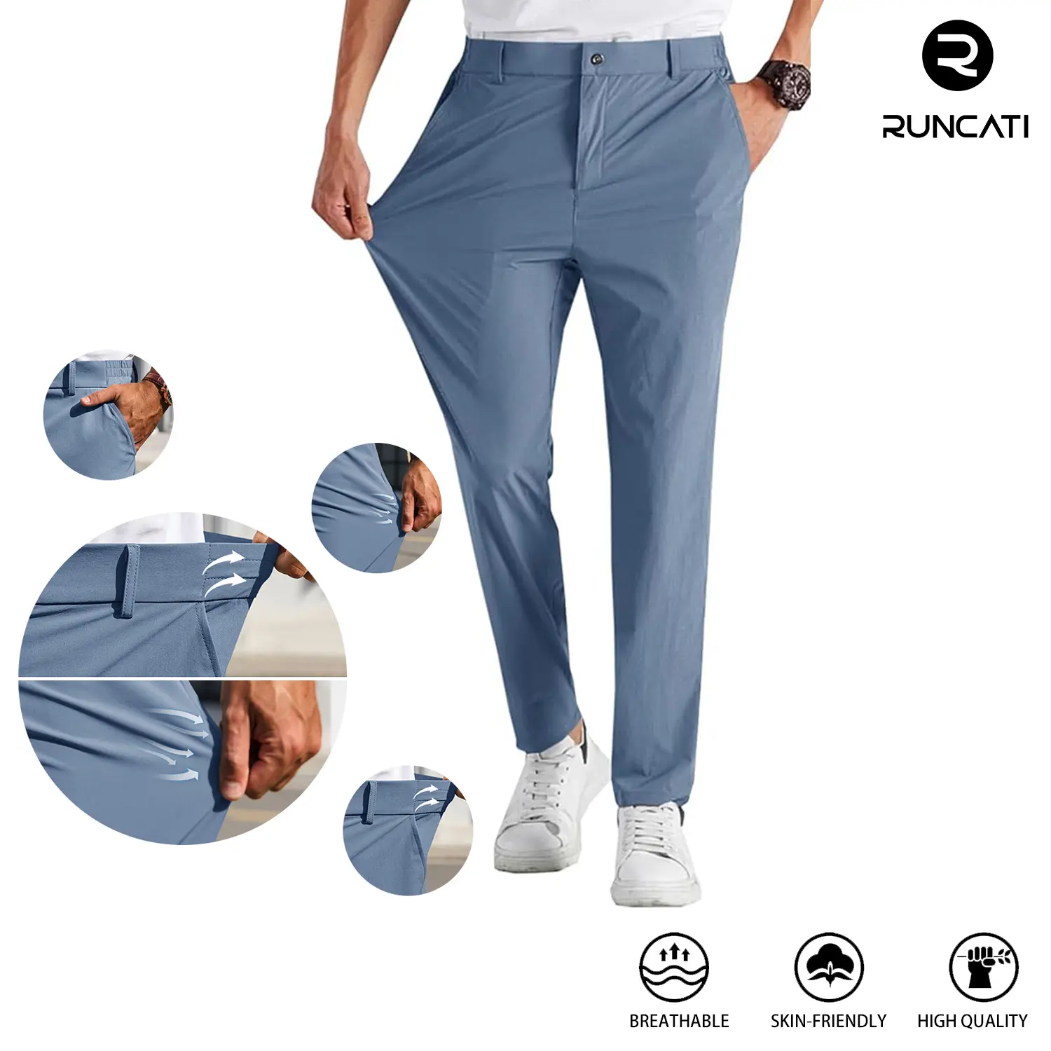 Runcati  Men‘s Stretch Golf Pants Casual Slim Fit Dress Pants Elastic Waist Tapered Work Cropped Trousers