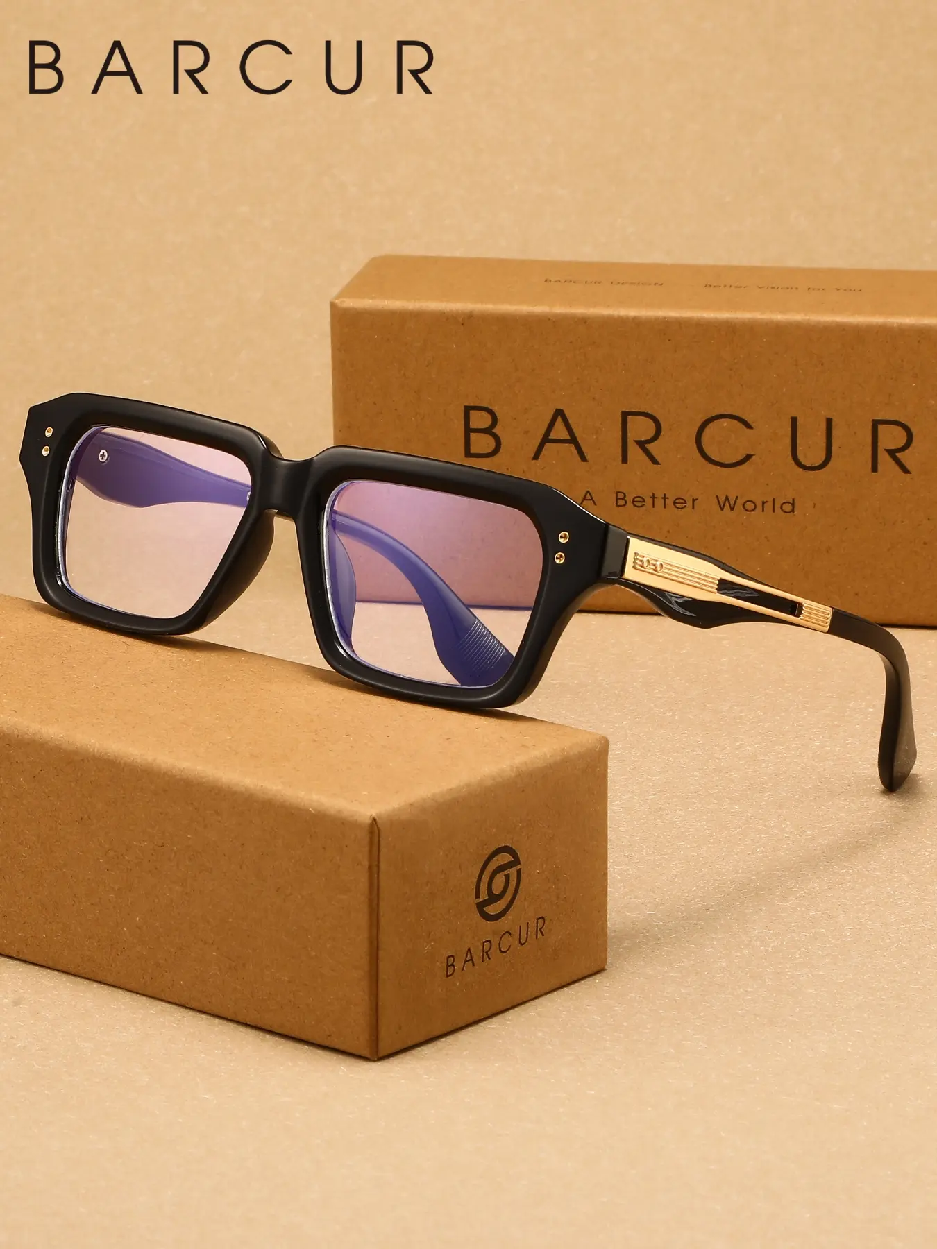 BARCUR Business Style, Men'S Anti Blue Light Glasses, Square Eyeglasses, Square Full Frame Computer For Office Use, Effectively Blocking Blue Light, Relieving Eye Fatigue, Screen Viewing Eyewear