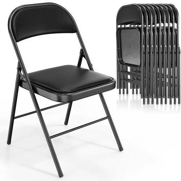 Karlhome 4/6/10 Pack Folding Chairs, Capacity 350 lbs PU Leather Padded Folding Chairs for Outside and Indoor, Heavy Duty Portable Foldable Metal Commercial Seat for Home Office, Dorm, Party, Backyard, Lawn, Patio,dorm essentials,home decor